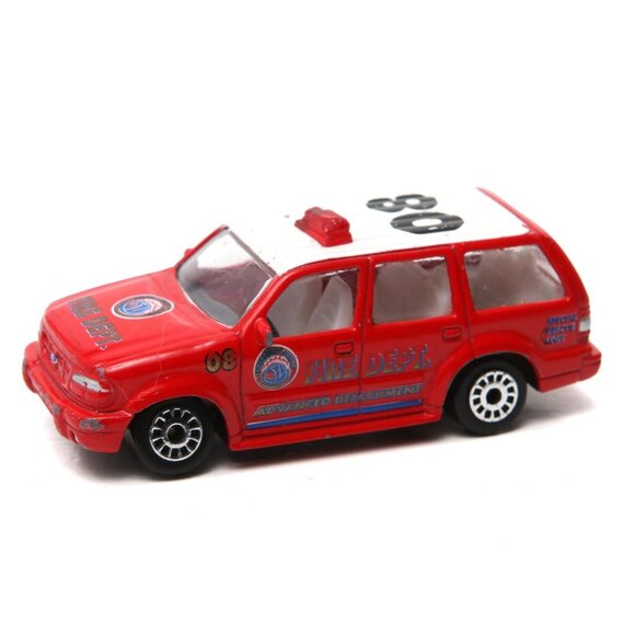 REALTOY Ford Explorer Fire Department Truck SUV Die Cast Metal Toy Car Red #08 - Picture 2 of 6